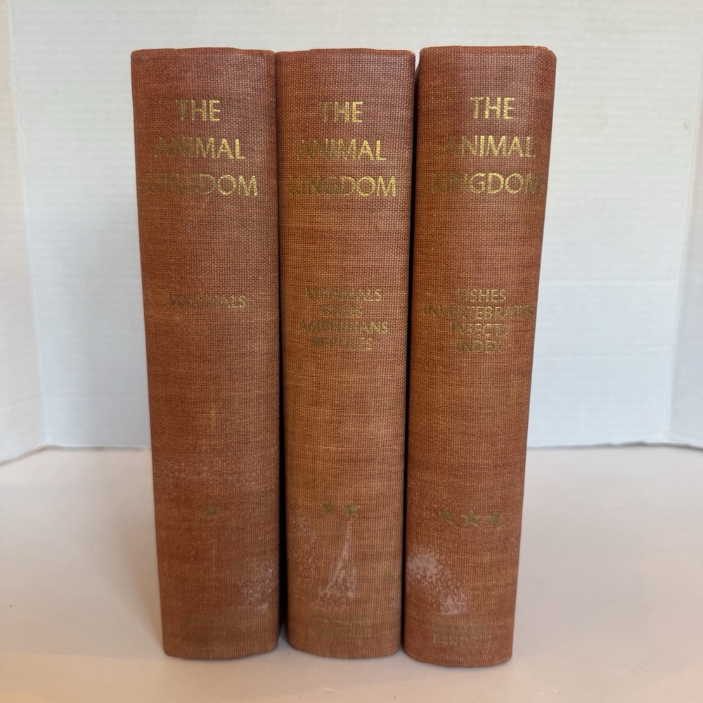 Vtg 1954 The Animal Kingdom 3 Vol Set Natural History Mid Century RedCloth Books